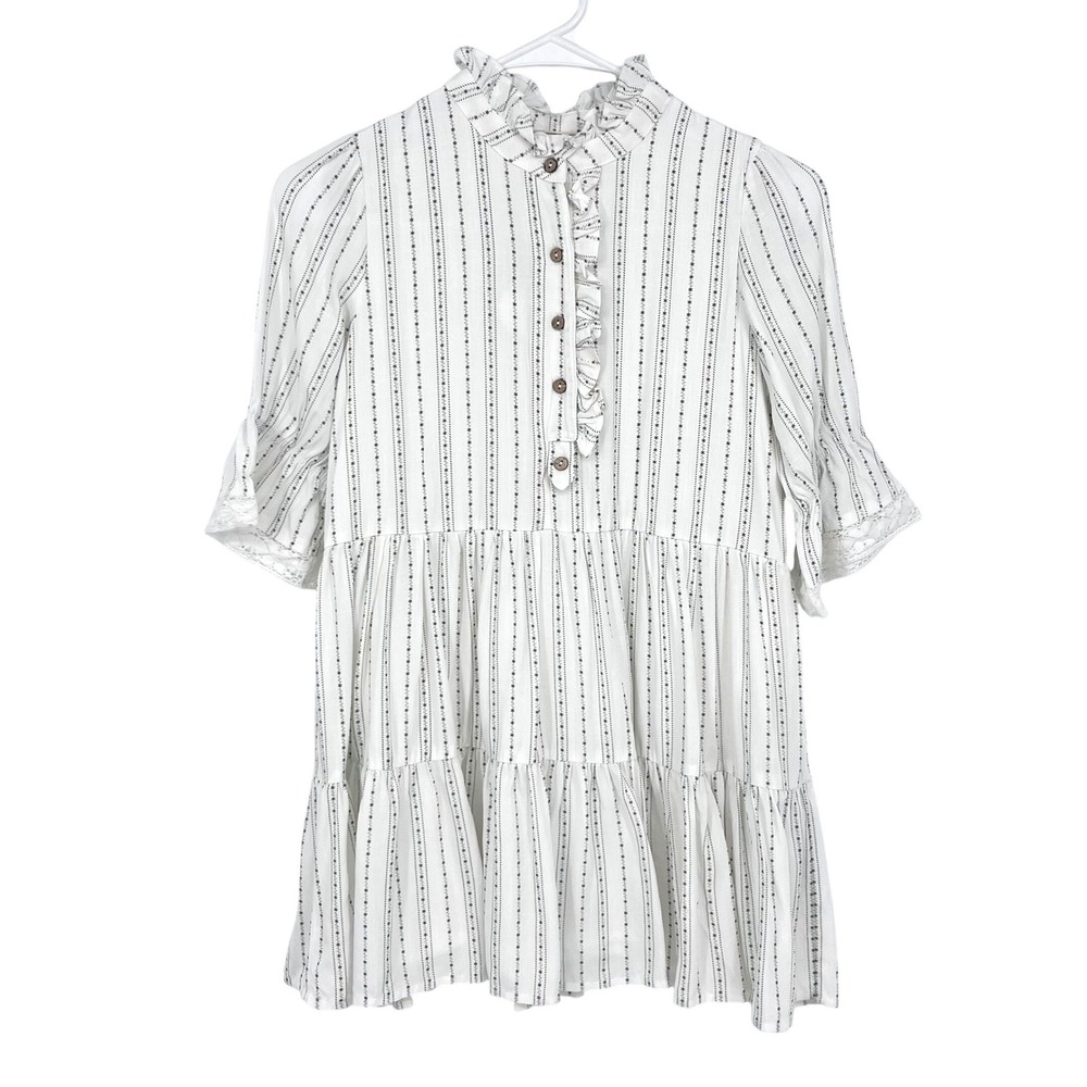 Hayden Girls Dress Girls Medium White Black Striped Ruffle Tiered Boho Prairie